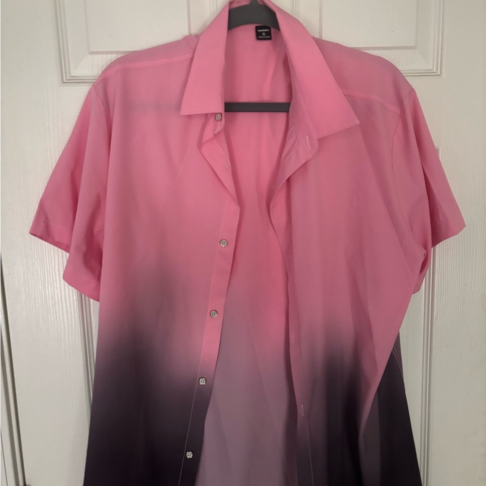 Gradient Pink and Black Casual Button Down Shirt